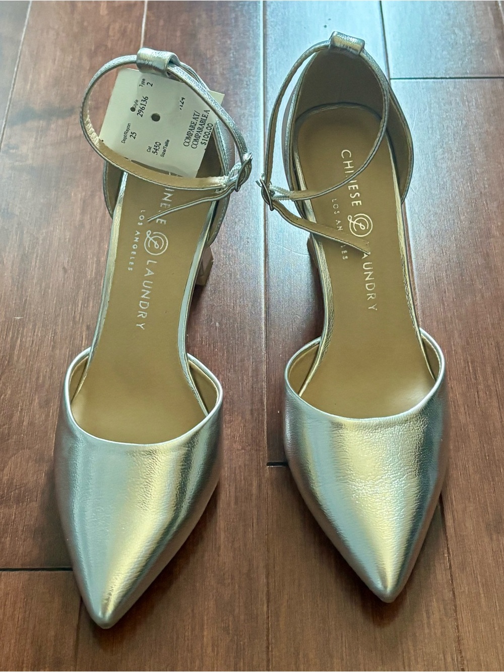 Chinese Laundry Metallic Silver Pointed-Toe Ankle-Strap Heels